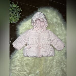 Baby Gap pale pink puffer hooded jacket sz 12-18 Months